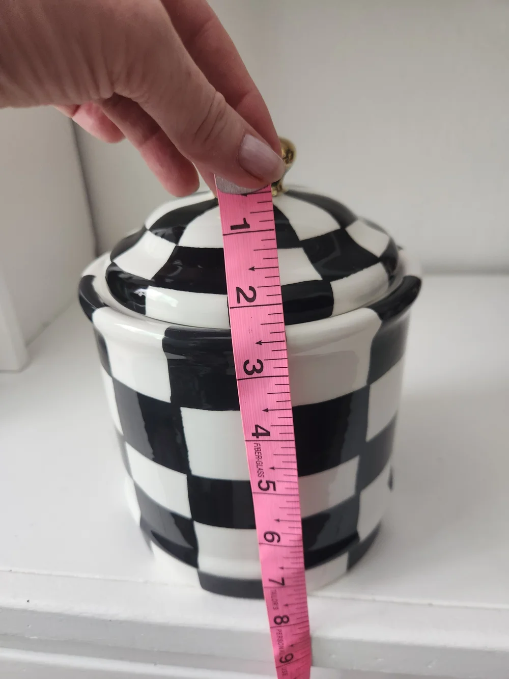 Black & White Check Ceramic Canister with Gold Knob